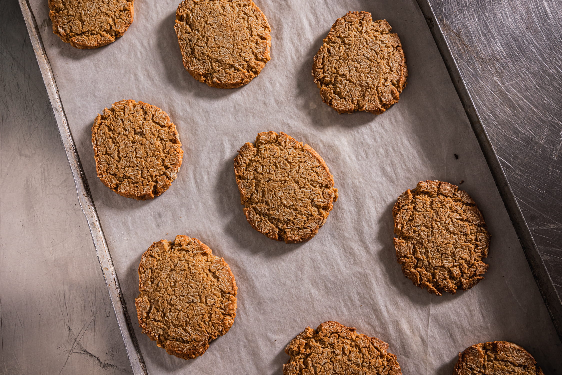 Brown cookies on baking tray in Bilpin bakery